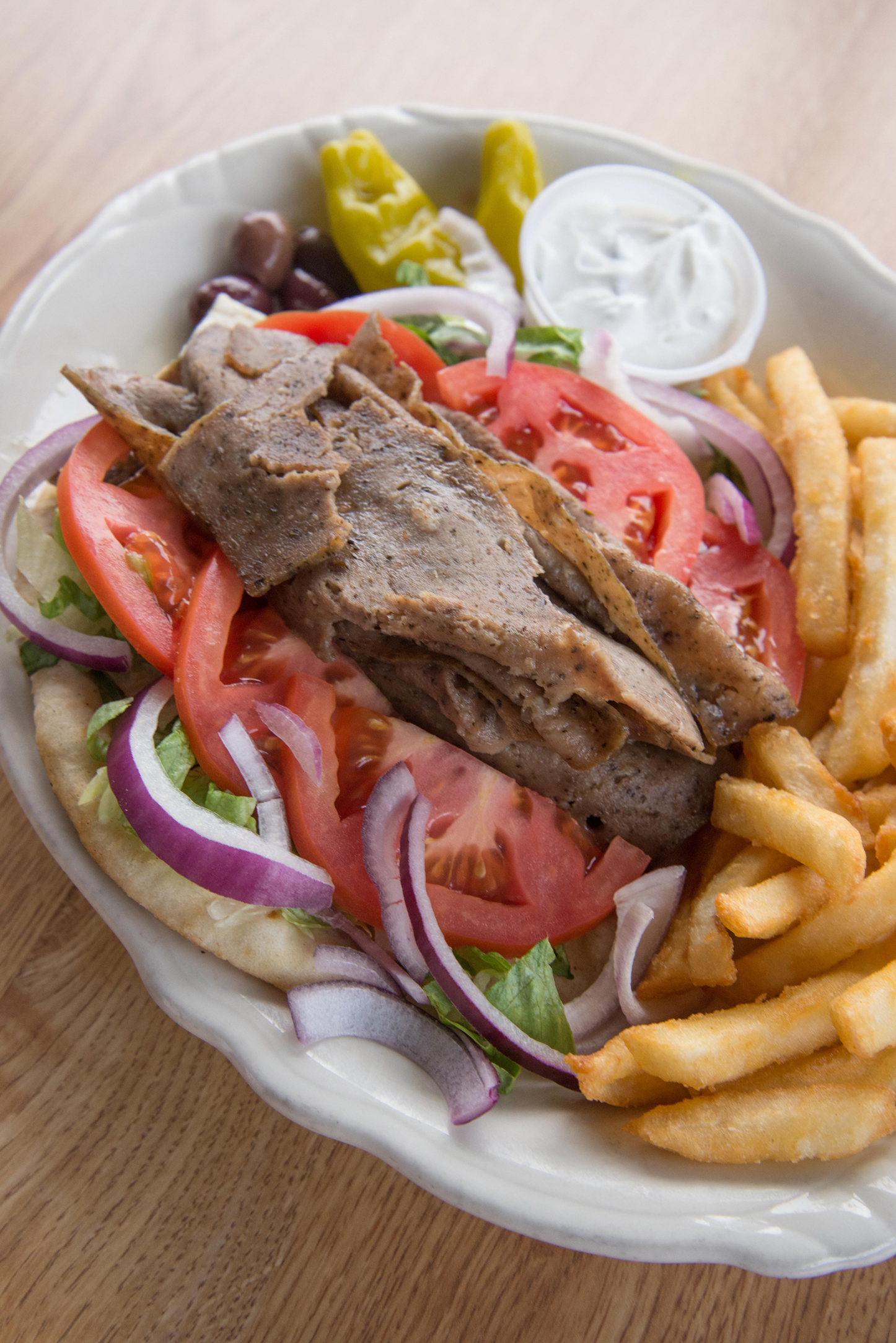 The gyro plate at Aris' Harbor Light. (Photo by Mark Gilliland)