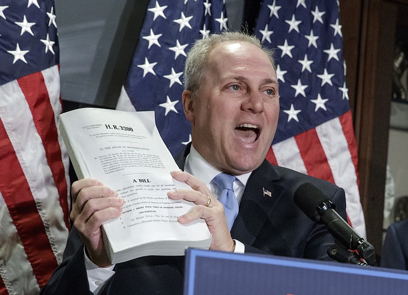 
              FILE - In this March 8, 2017 file photo, House Majority Whip Steve Scalise of La. speaks on Capitol Hill in Washington. Scalise was shot Wednesday, June 14, 2017, at a congressional baseball practice in Alexandria, Va., congressional officials say. (AP Photo/J. Scott Applewhite, File)
            