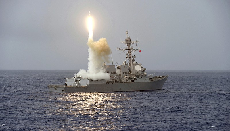 
              In this March 7, 2017, the guided-missile destroyer USS Fitzgerald (DDG 62) launches a missile from the aft missile deck during Multisail 17, a training exercise designed to improve interoperability between the U.S. and Japanese forces, in the Philippine Sea. The U.S. Navy destroyer has collided with a merchant ship off the coast of Japan, the U.S. military said, and there have been injuries. In a brief written statement, the U.S. Pacific Fleet in Hawaii said the Navy has requested assistance from the Japanese Coast Guard. (Mass Communication Specialist 2nd Class William McCann/U.S. Navy via AP)
            