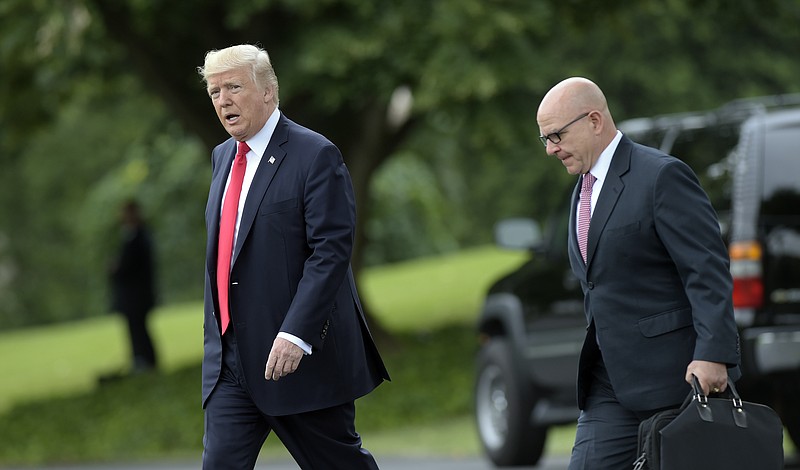 
              President Donald Trump walks with National Security Adviser H.R. McMaster from the Oval Office to Marine One on the South Lawn of the White House in Washington, Friday, June 16, 2017, for a short trip to Andrews Air Force Base, Md., then onto Miami. (AP Photo/Susan Walsh)
            