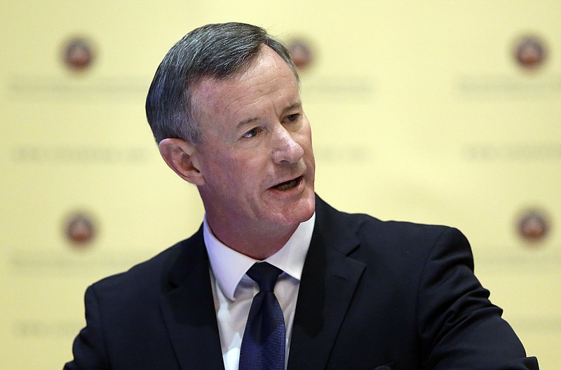 
              FILE - In this Aug. 21, 2014, file photo, U.S. Navy Adm. William McRaven, the next chancellor of the University of Texas System, addresses the Texas Board of Regents, in Austin, Texas. McRaven is running into political problems in his role as chancellor of the University of Texas System. The retired Navy admiral who planned the raid that killed Osama Bin Laden faces an uncertain future as chancellor, as his three-year contract expires at the end of 2017. After multiple clashes with lawmakers and a new makeup of the Board of Regents he works for, it’s an open question as to whether he’ll be back. (AP Photo/Eric Gay, File)
            