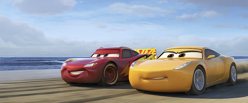 
              This image released by Disney shows Lightning McQueen, voiced by Owen Wilson, left, and Cruz Ramirez, voiced by Cristela Alonzo in a scene from "Cars 3." (Disney-Pixar via AP)
            