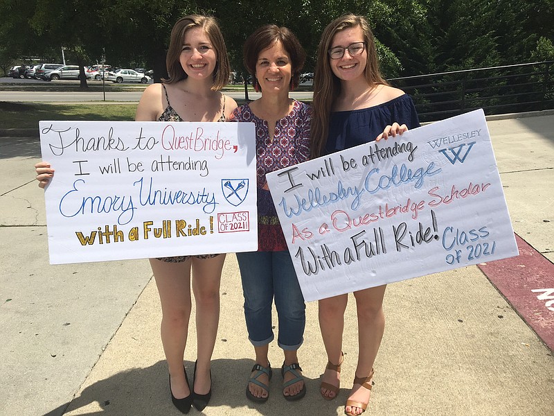 Brittany O'Dell Cindy Adamz and Destiny O'Dell, from left, pose after the O'Dell twins were accepted on full scholarships to Emory University and Wellesley College, respectively. (Contributed photo)