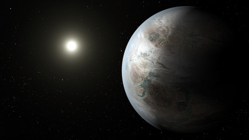 
              This artist rendering provided by NASA/JPL-Caltech/T. Pyle, taken in 2015, depicts one possible appearance of the planet Kepler-452b, the first near-Earth-size world to be found in the habitable zone of a star that is similar to our sun. NASA says its planet-hunting telescope has found 10 new planets outside our solar system that are likely the right size and temperature to potentially have life on them.  (NASA/JPL-Caltech/T. Pyle via AP)
            