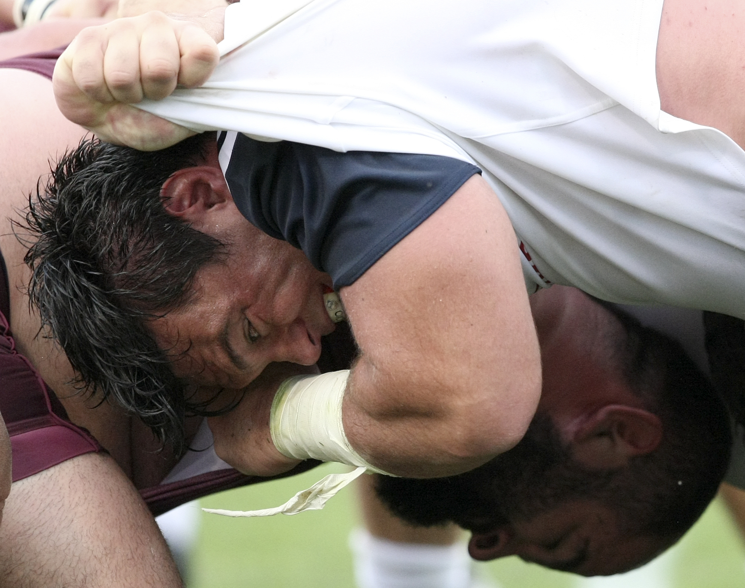 USA's Tony Purpura, left, scrums against Georgia's Levan Chilachava during an international rugby test match at Kennesaw State University's Fifth Third Bank Stadium on Saturday, June 17, in Kennesaw, Ga.