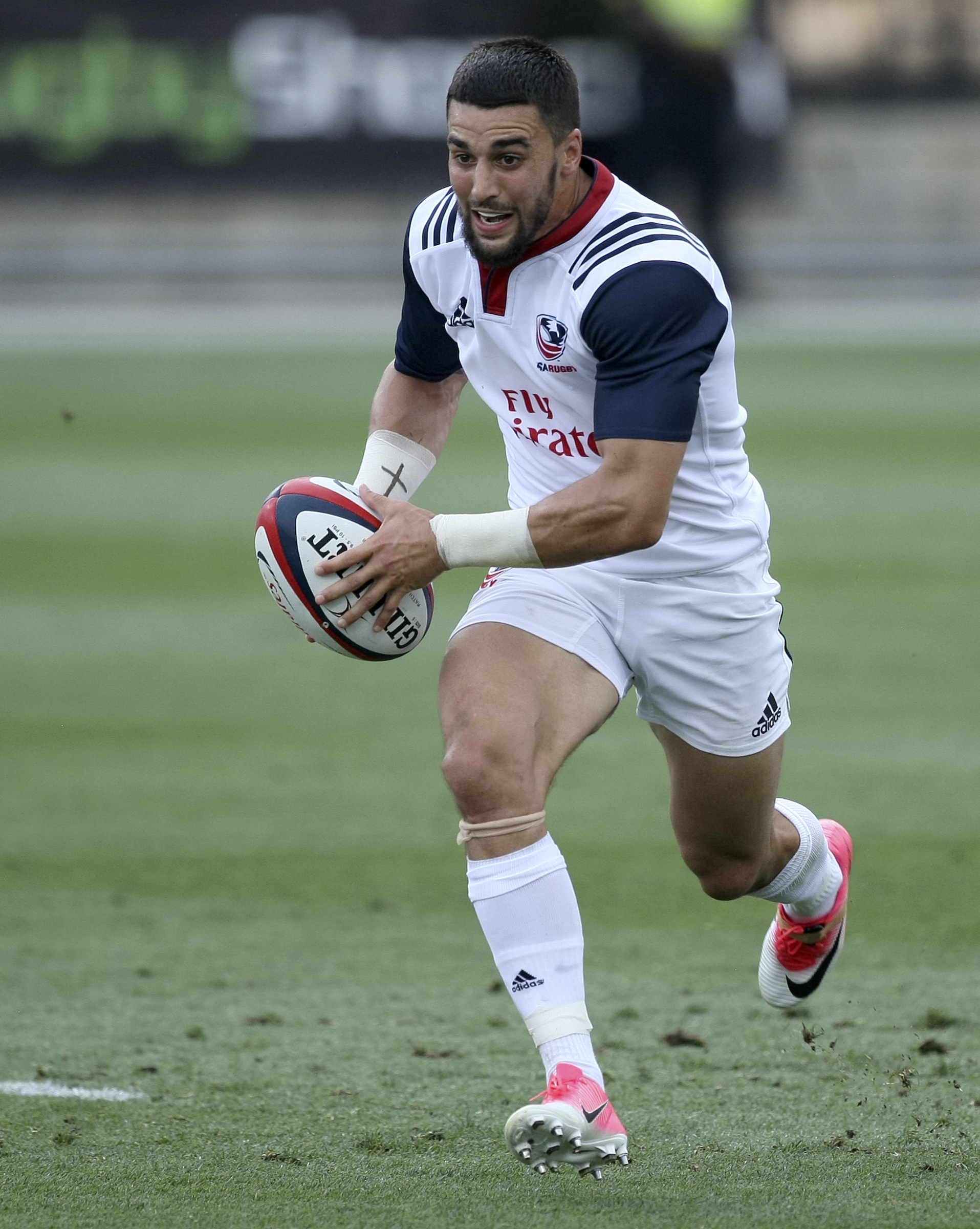 USA's Nate Augspurger carries the ball against Georgia during an international rugby test match at Kennesaw State University's Fifth Third Bank Stadium on Saturday, June 17, in Kennesaw, Ga.