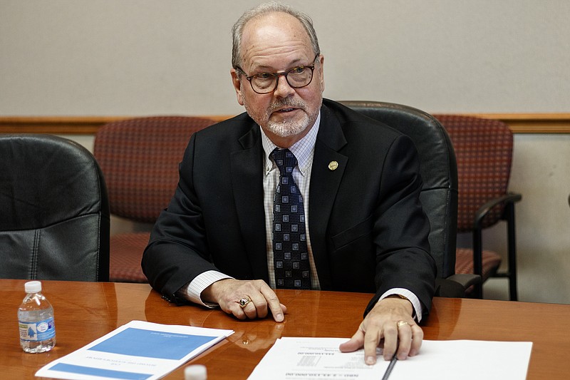 Hamilton County Commissioner Tim Boyd speaks about his plan to reallocate $4 million from the county budget during a meeting with the Times Free Press editorial board in March.