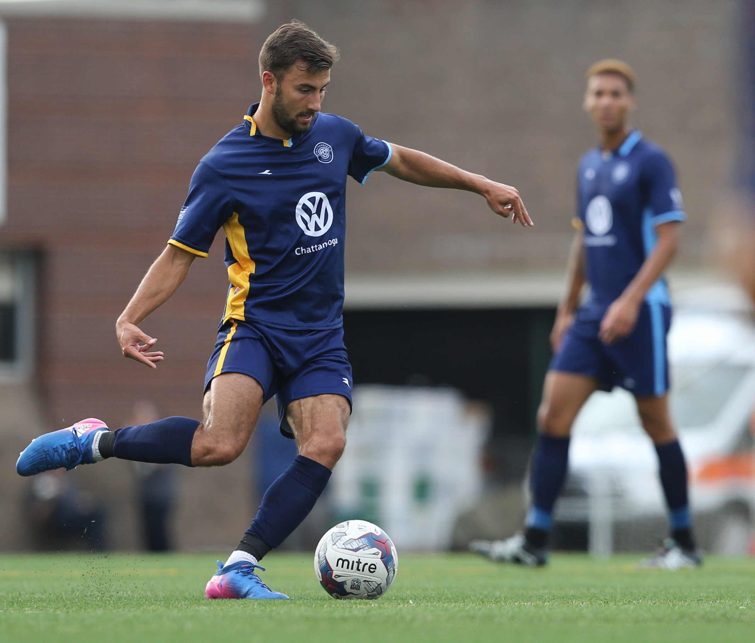 Chattanooga Football Club's Kieran Bywater (14) passes the ball downfield Tuesday, June 20, 2017, during the CFC boys game against the Birmingham Hammers at Finley Stadium in Chattanooga, Tenn. CFC won 5-0.