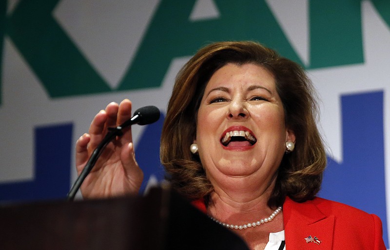 
              CORRECTS THE SPELLING OF HANDEL'S FIRST NAME TO KAREN - Republican candidate for Georgia's 6th District Congressional seat Karen Handel declares victory during an election-night watch party Tuesday, June 20, 2017, in Atlanta. (AP Photo/John Bazemore)
            