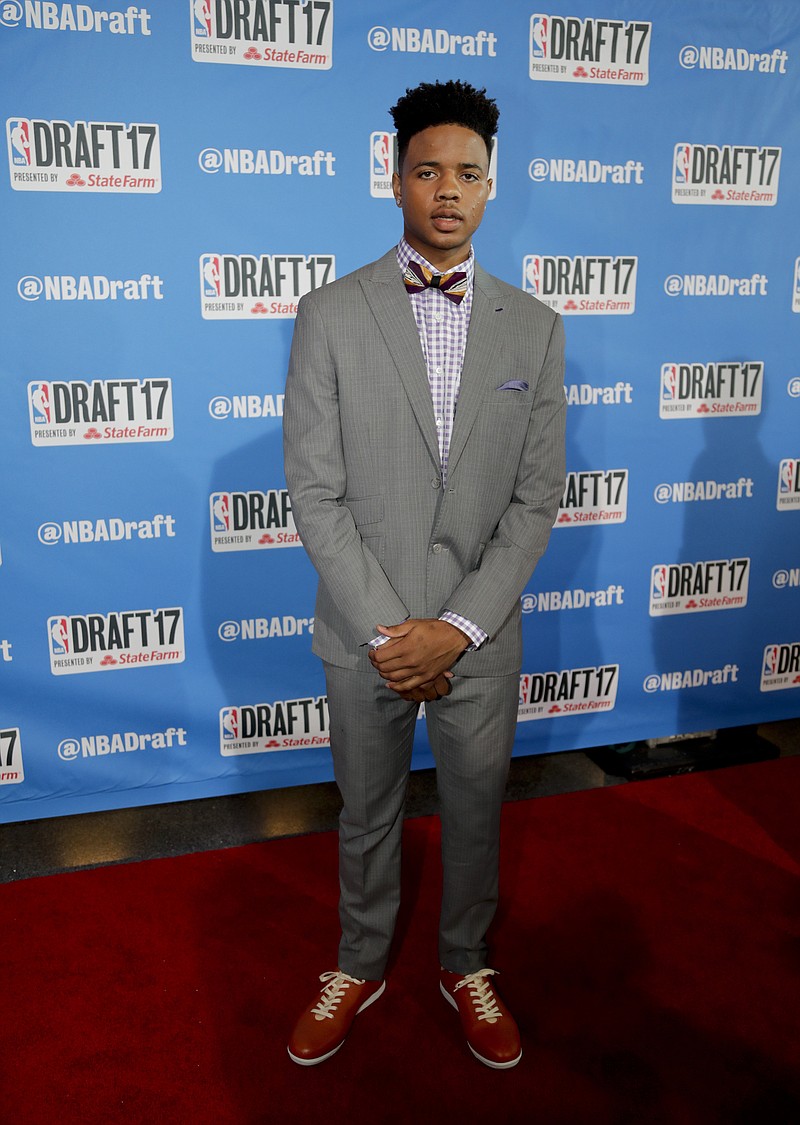 
              Washington's Markelle Fultz poses for photos on the red carpet before the start of the NBA basketball draft, Thursday, June 22, 2017, in New York. (AP Photo/Frank Franklin II)
            