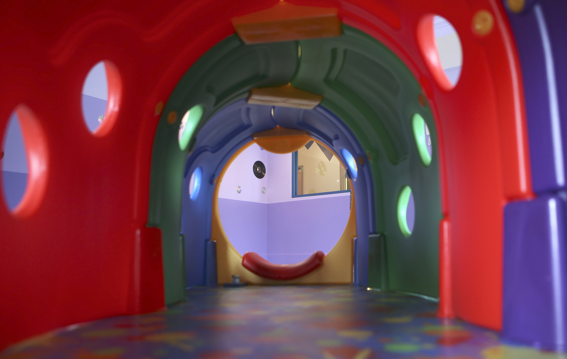 The view through a piece of play equipment in the Music and Movement Room is seen at the new Best Beginnings location on Thursday, June 22, in Collegedale, Tenn. A tour was given of the new location to the Times Free Press.