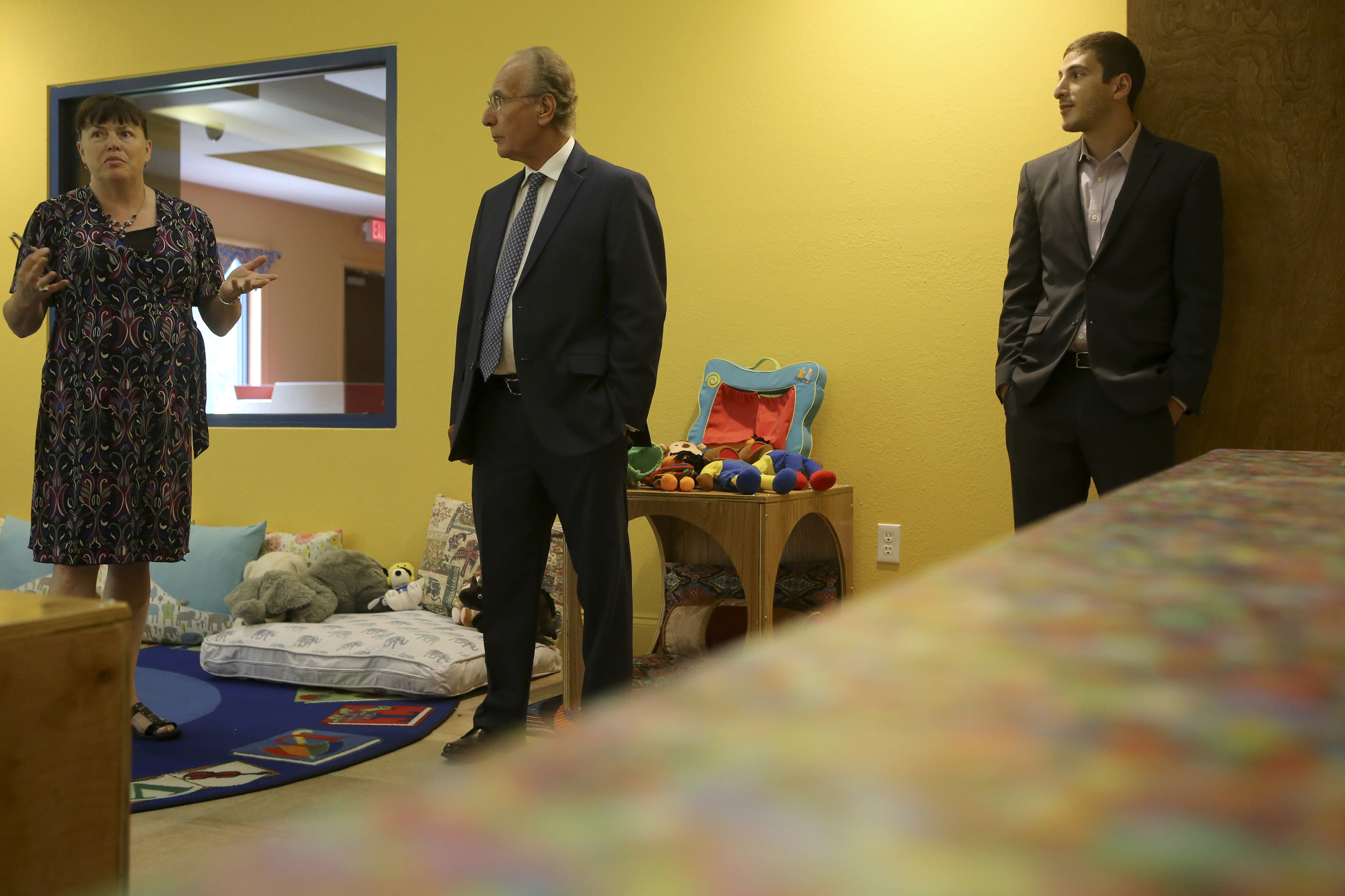 Program Director Anna Ensley, left, and Owners Maurice and his son David Taslimi tour the Indian-themed "Little Tigers" room at the new Best Beginnings location on Thursday, June 22, in Collegedale, Tenn. A tour was given of the new location to the Times Free Press.