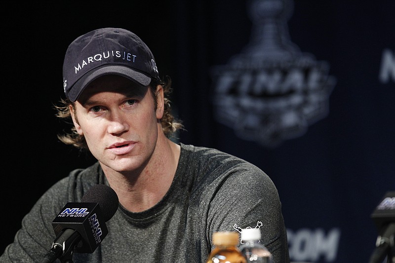 
              FILE - In this June 8, 2010, file photo, Philadelphia Flyers defenseman Chris Pronger answers questions during practice at the NHL Stanley Cup hockey finals in Philadelphia. Former NHL MVP Chris Pronger eventually wants to be a general manager, and Florida Panthers GM Dale Tallon saw that as opportunity.
The Panthers added Pronger to their front-office staff, announcing Thursday, June 22, 2017, they've given him the title of Senior Advisor to the President of Hockey Operations. (AP Photo/Kathy Willens, File)
            