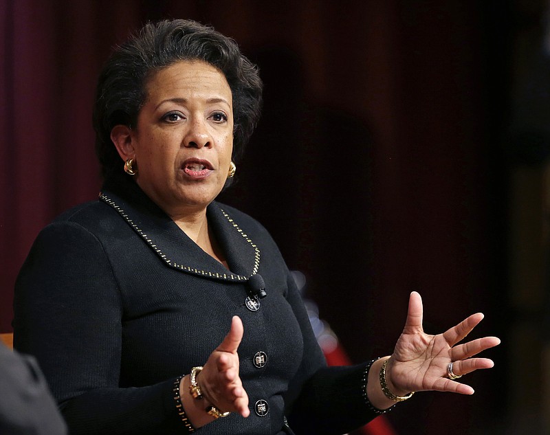 In this April 7, 2017, file photo, former U.S. Attorney General Loretta Lynch speaks during a conference on policy and blacks at Harvard University's Kennedy School of Government in Cambridge, Mass. Republicans and Democrats on the Senate Judiciary Committee are seeking information about alleged political interference by former Attorney General Loretta Lynch into the FBI's investigation of former Secretary of State Hillary Clinton's use of a private email server. (AP Photo/Elise Amendola, File)