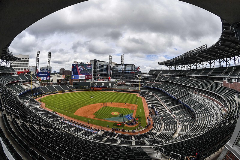 SunTrust Park is viewed before a baseball game between the Milwaukee Brewers and the Atlanta Braves on Saturday, June 24, 2017, in Atlanta. (AP Photo/Danny Karnik)