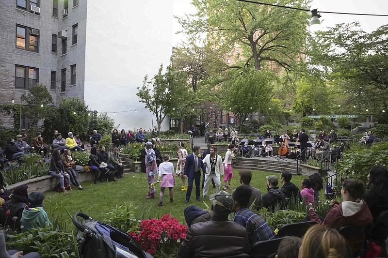 
              In this May 10, 2017 photo provided by Fay Fox, actors perform Mozart's Finta Giardiniera as part of The New York Opera Fest 2017 in New York. The festival's goal is to bring this once grandiose art form to ordinary places where people hang out. (Fay Fox/On Site Opera via AP)
            