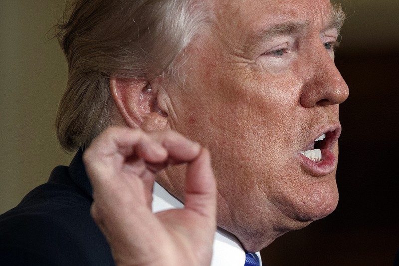 
              President Donald Trump speaks during a bill signing event for the "Department of Veterans Affairs Accountability and Whistleblower Protection Act of 2017" in the East Room of the White House, Friday, June 23, 2017, in Washington. (AP Photo/Evan Vucci)
            