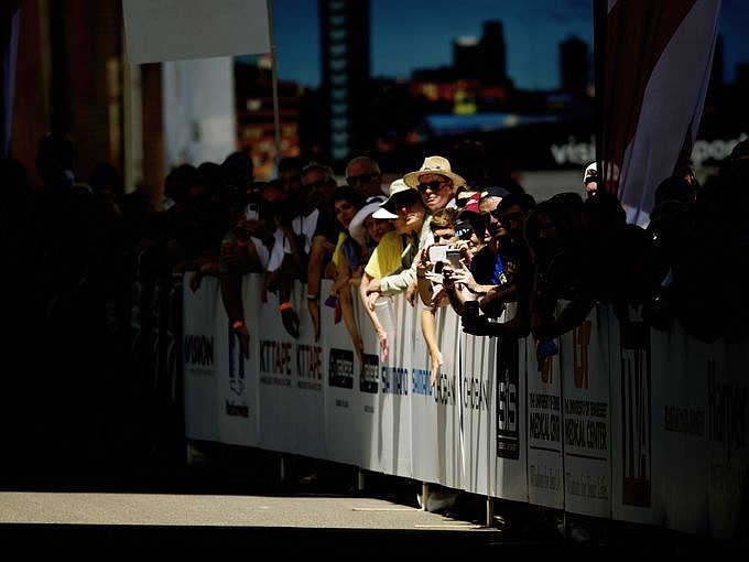 Spectators wait at the finish line during Saturday's USA Cycling National Championships Pro Road & Race time trials in Knoxville, Tennessee. 