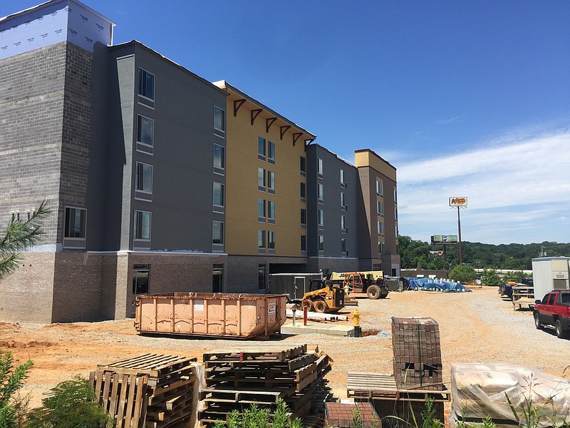 The 106-room SpringHill Suites hotel taking shape on Old Lee Highway in Ooltewah is scheduled to open in October.