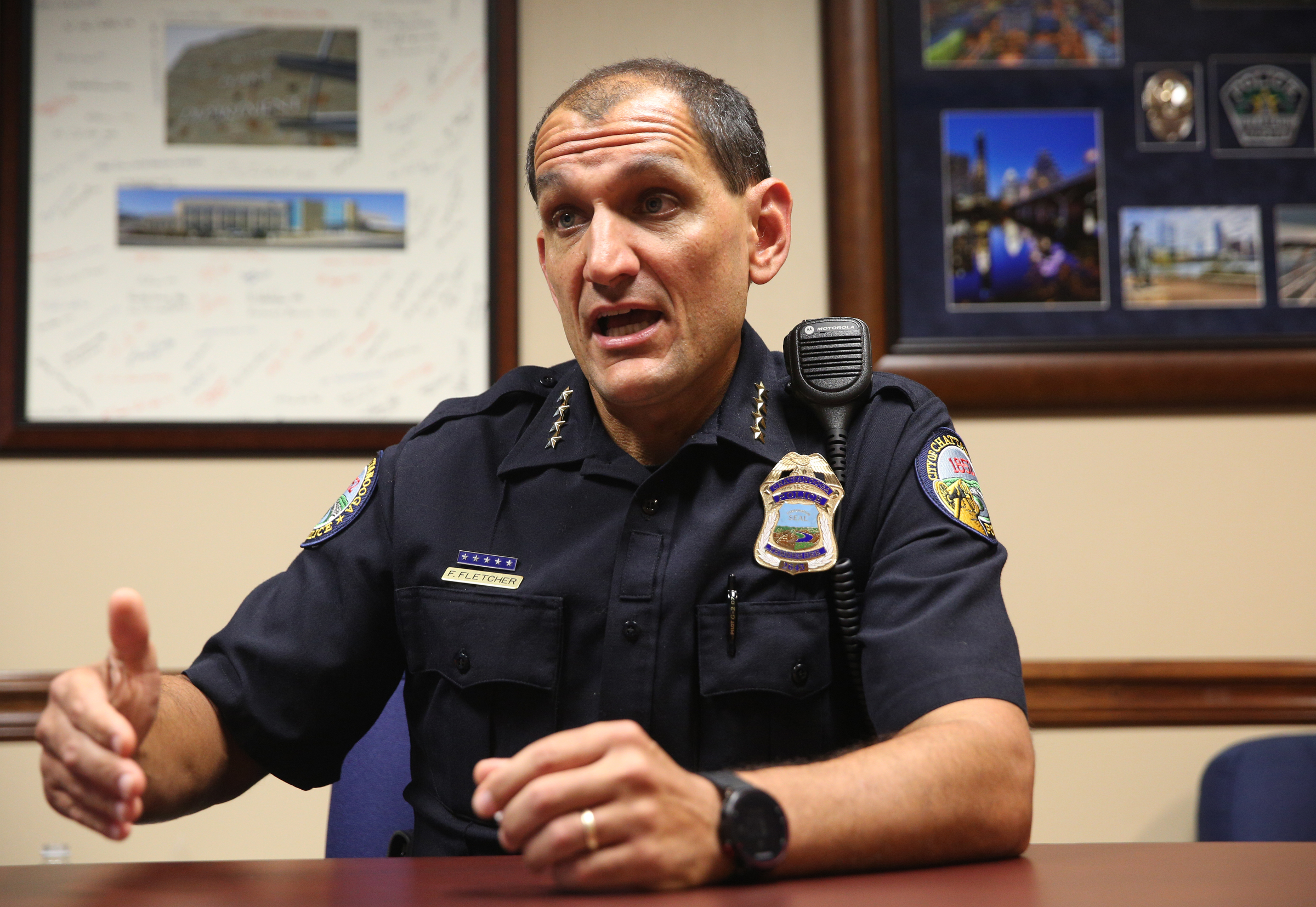 Chattanooga Police Chief Fred Fletcher talks about his time at the head of the Chattanooga Police Department Monday, June 26, 2017, at the Chattanooga Police Service Center in Chattanooga, Tenn. Fletcher will be retiring in early July.