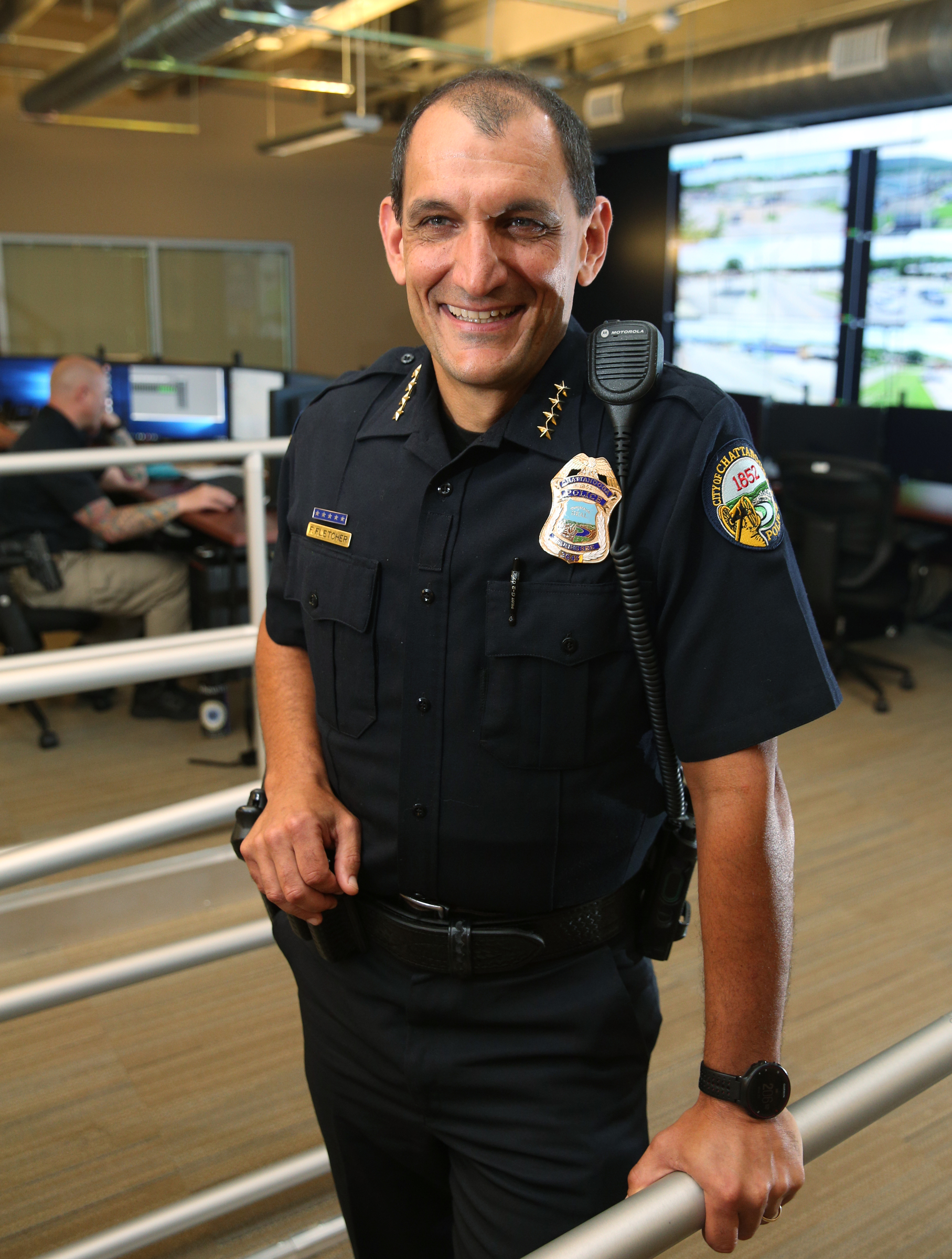 Chattanooga Police Chief Fred Fletcher poses for a photo Monday, June 26, 2017, at the Chattanooga Police Service Center in Chattanooga, Tenn. Fletcher will be retiring in early July.