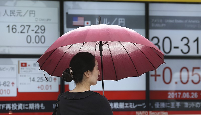 
              A woman stands in front of an electronic stock board of a securities firm in Tokyo, Monday, June 26, 2017.  Asian markets rose Monday after Wall Street rebounded from losses to end the week higher on stronger oil and natural gas prices. (AP Photo/Koji Sasahara)
            