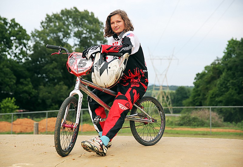 Xander Lambert, 13, poses for a photo at Bradley BMX at the Bradley County Recreational Park on Tues., May 31, 2017. Xander is the No. 1 BMX rider for his age group in the state. 