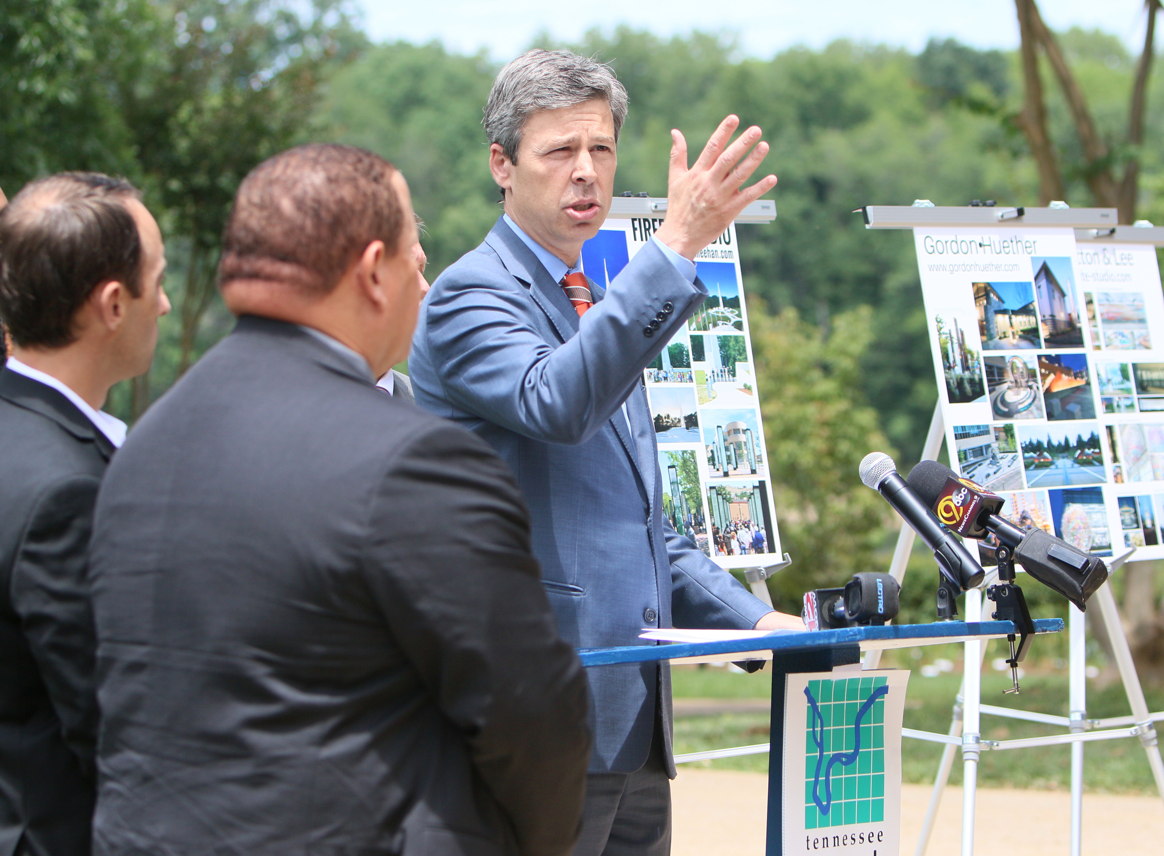 During a press conference at the at the Hubert Fry Center Pavilion in Chattanooga, Tenn., Chattanooga Mayor Andy Berke talks about the importance of having a permanent memorial honoring the five servicemen who were killed in a domestic terror attack on July 16, 2015. The Public Art Chattanooga Committee revealed the three semifinalist artists during the press conference Tuesday, June 27, 2017.