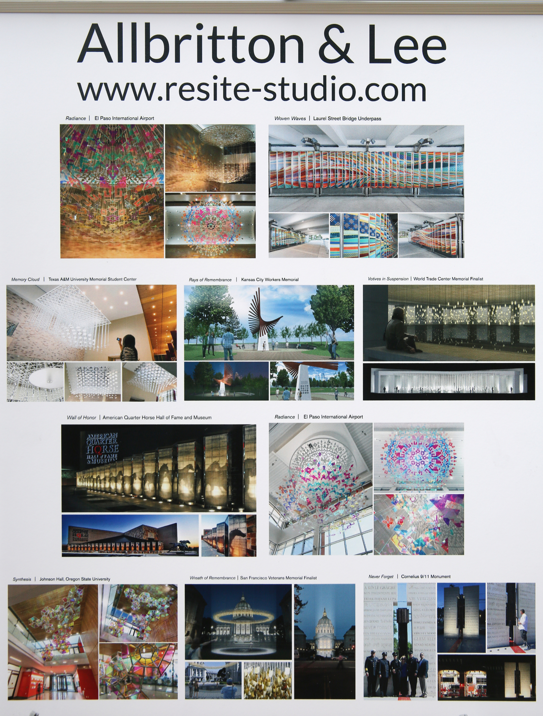 A variety of work produced by Shane Allbritton and Norman Lee of Re:site is on display during a press conference Tuesday, June 27, 2017, at the Hubert Fry Center Pavilion in Chattanooga, Tenn. The Public Art Chattanooga Committee revealed the three semifinalist artists for a permanent memorial for the Fallen Five during the press conference Tuesday.
