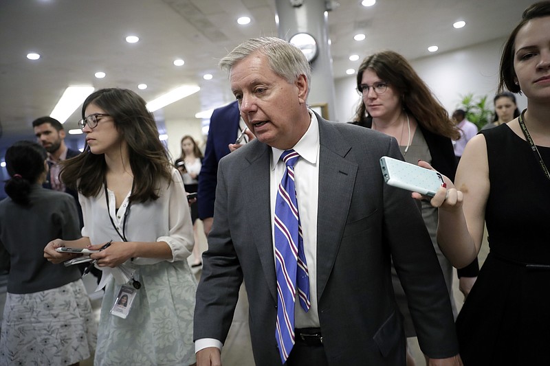 
              In this June 22, 2017 photo, Sen. Lindsey Graham, R-S.C., chairman of the Senate Judiciary Subcommittee on Crime and Terrorism is shown at the Capitol in Washington.  Graham says he has reason to believe that a conversation he had with a foreigner was intercepted and that someone asked for his name to be unmasked.  An intelligence official told Graham at a congressional hearing on Tuesday that his request is still being processed. (AP Photo/J. Scott Applewhite)
            