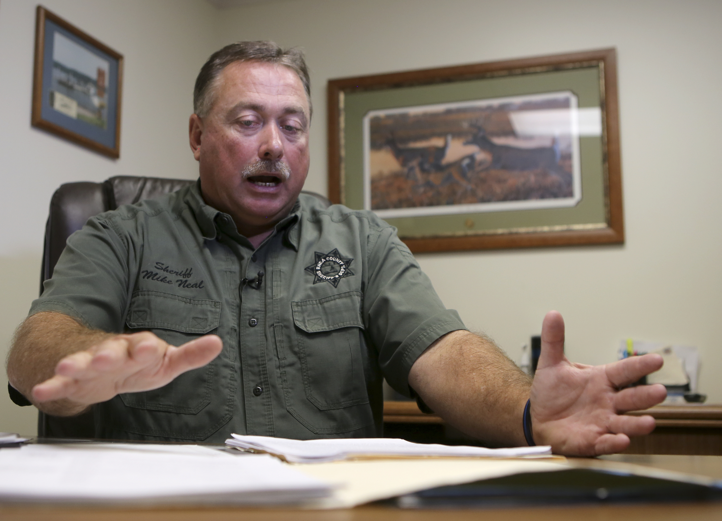 Rhea County Sheriff Mike Neal talks about the overcrowding problem in his office on Wednesday, June 28, in Dayton, Tenn.