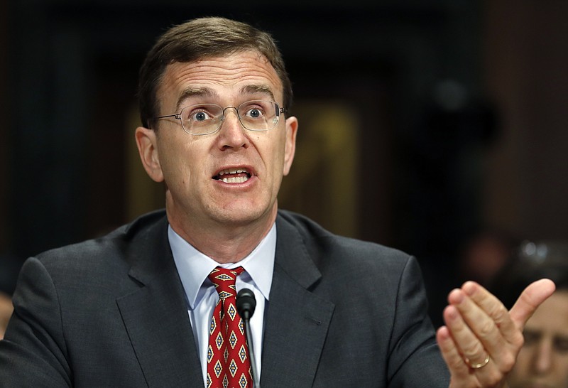 
              In this May 2, 2017 photo, Eric Treene, Special Counsel For Religious Discrimination, Civil Rights Division of the Justice Department, testifies on Capitol Hill in Washington, before a Senate Judiciary Committee hearing on responses to the increase in religious hate crimes.  Treene lamented the lack of solid data on hate crimes during a Senate Judiciary Committee hearing in May, saying incomplete numbers stymie officials’ ability to fully understand the problem.  But he said the department is committed to prosecuting hate crimes, even as critics have blamed the Trump administration’s tough rhetoric and policies for a spike in such offenses.    (AP Photo/Carolyn Kaster)
            