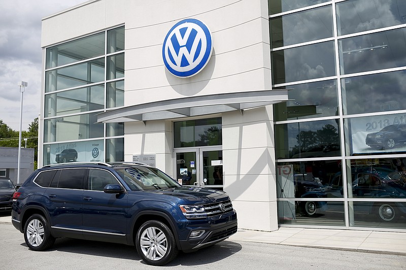 A new Volkswagen Atlas SUV sits in front of Village Volkswagen. The Chattanooga-made Atlas helped push Volkswagen of America to a 15 percent gain in sales in June.