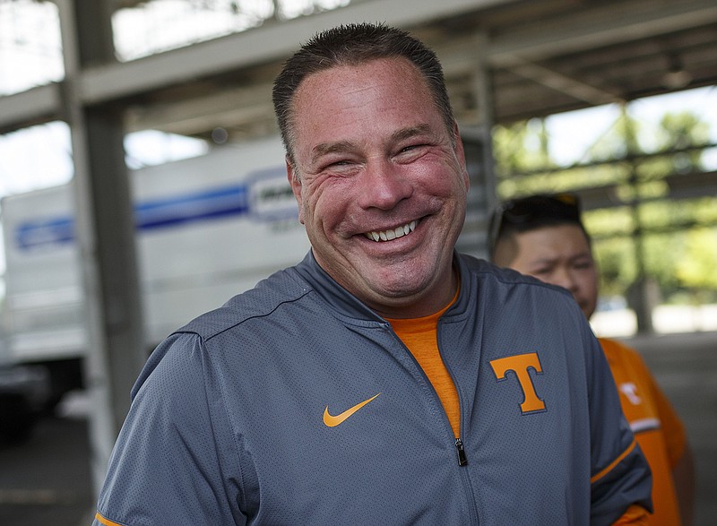 Tennessee football coach Butch Jones, shown during the Big Orange Caravan stop in Chattanooga last month, had reason to smile this week after the Vols added another highly rated recruit for their next signing class.
