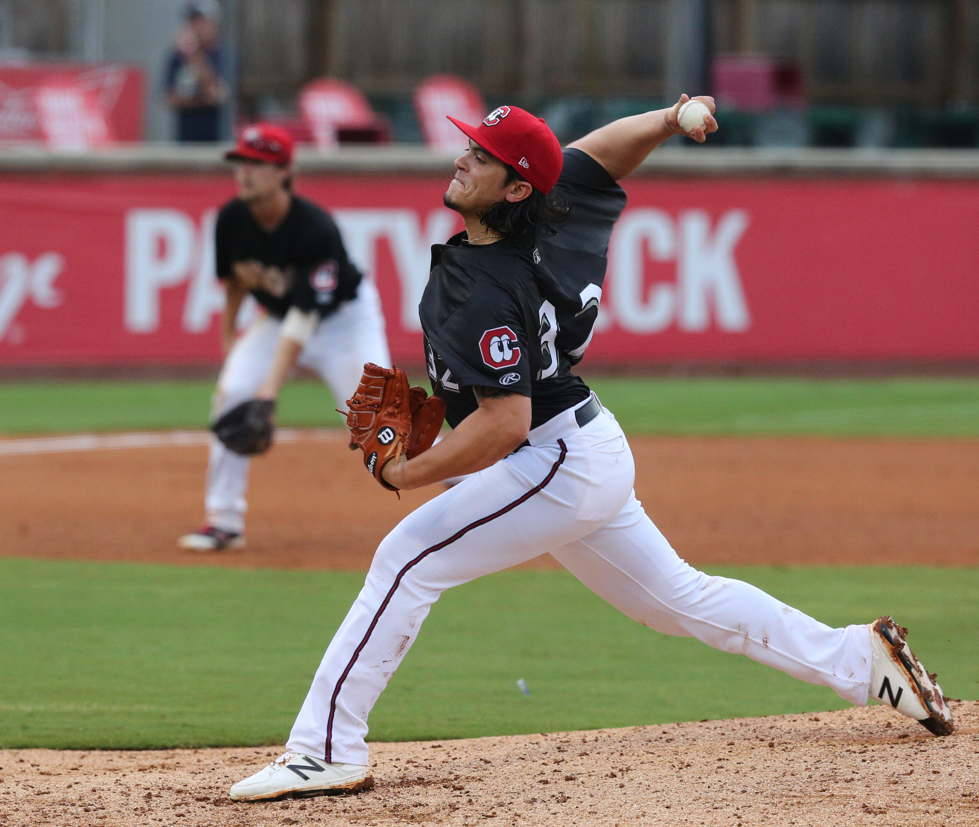 Chattanooga's Dereck Rodriguez (32) pitches during the Chattanooga Lookouts' game against the Tennessee Smokies Wednesday, July 5, 2017, in Southern League baseball at AT&T Field in Chattanooga, Tenn.