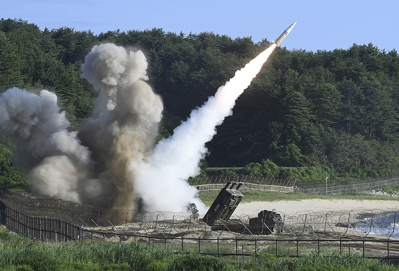 
              In this photo provided by South Korea Defense Ministry, a U.S. MGM-140 Army Tactical Missile is fired during the combined military exercise between the U.S. and South Korea against North Korea at an undisclosed location in South Korea, Wednesday, July 5, 2017. Grinning broadly, North Korean leader Kim Jong Un delighted in the global furor created by his nation's first launch of an intercontinental ballistic missile, vowing Wednesday to never abandon nuclear weapons and to keep sending Washington more "gift packages" of missile and atomic tests. (South Korea Defense Ministry via AP)
            