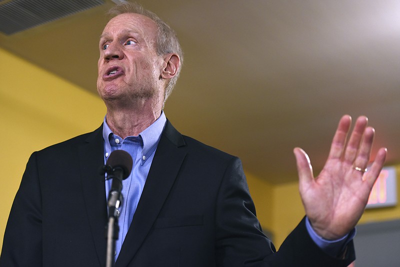 
              Illinois Gov. Bruce Rauner speaks during a news conference, Wednesday, July 5, 2017, in Chicago. Governor Rauner vetoed on Tuesday a package of legislation that raised the income tax by a permanent 32 percent to finance a $36 billion spending plan, which would be Illinois' first budget since 2015.  Michael Madigan, the speaker of the Illinois House has scheduled a vote for Thursday to override the governor's veto of budget package, ending a budget stalemate that has lasted more than two years. (AP Photo/G-Jun Yam)
            