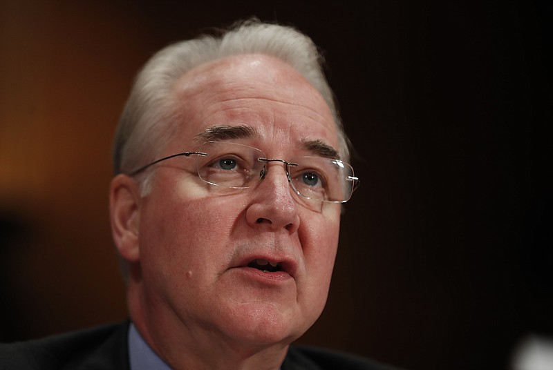 Health and Human Services Secretary Tom Price testifies on Capitol Hill in Washington, Thursday, June 15, 2017, before a Senate Appropriations subcommittee hearing on the Health and Human Services Department's fiscal 2018 budget. (AP Photo/Manuel Balce Ceneta)