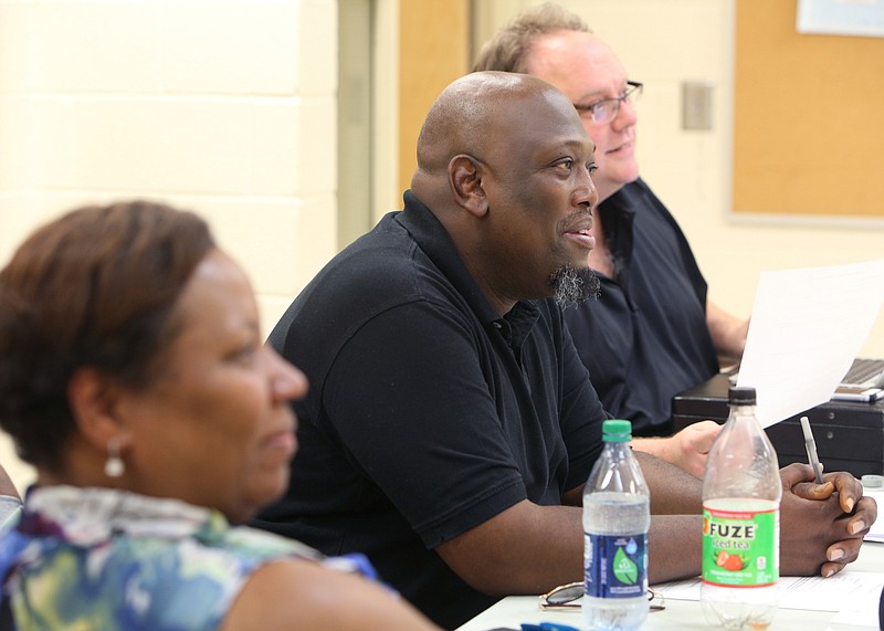 Neshawn Calloway, music consultant and adviser, Shane Morrow, director for The Wiz production, and Todd Olson, executive director at the Chattanooga Theatre Center, watch auditions for The Wiz Monday, June 26, 2017, at the South Chattanooga Recreation Center in Chattanooga, Tenn. The Theatre Center is hoping to draw a diverse cast. 