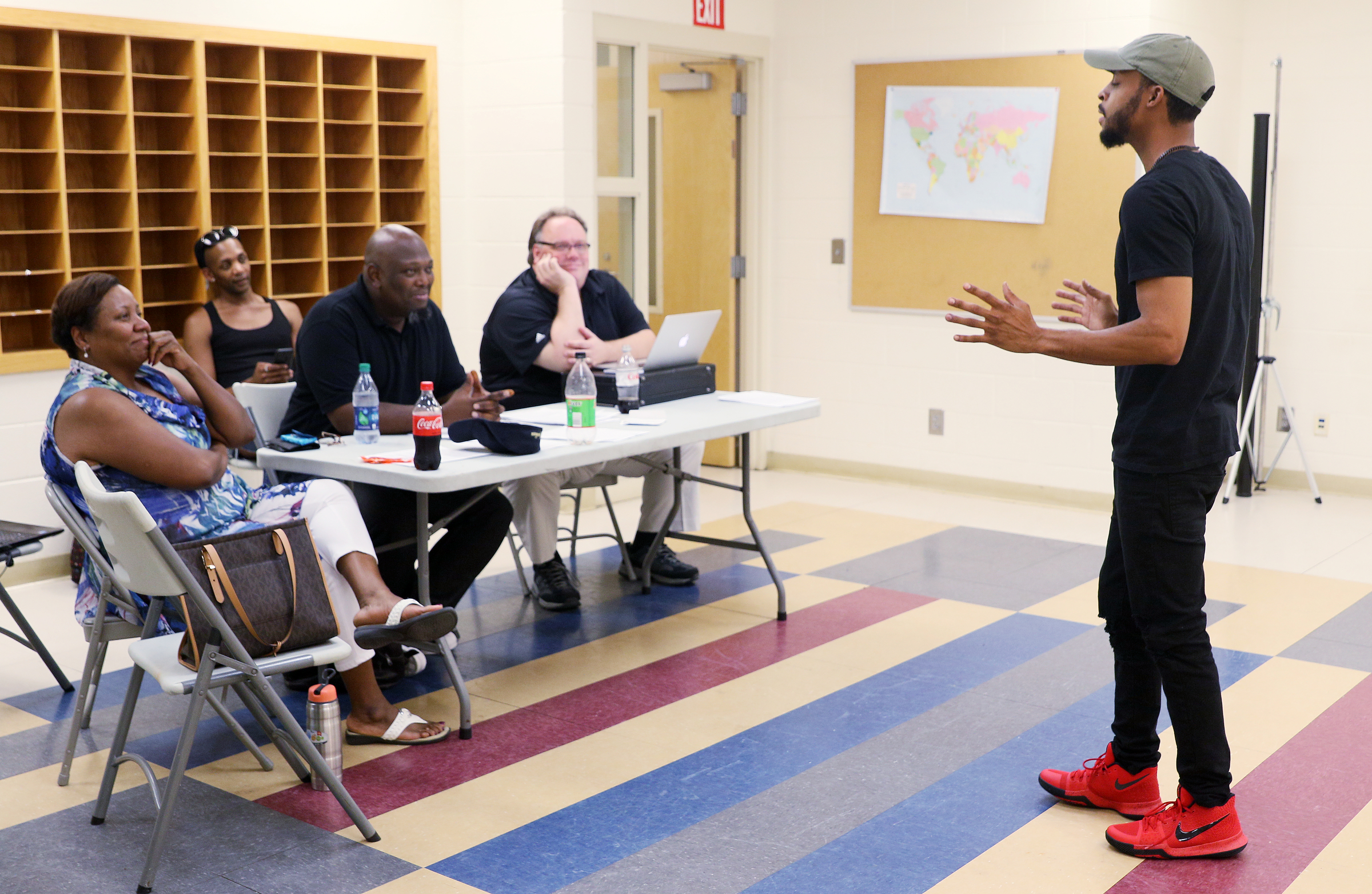 Darryl Wheeler, 29, auditions for The Wiz Monday, June 26, 2017, at the South Chattanooga Recreation Center in Chattanooga, Tenn. Wheeler was hoping to win the scarecrow part in the musical.