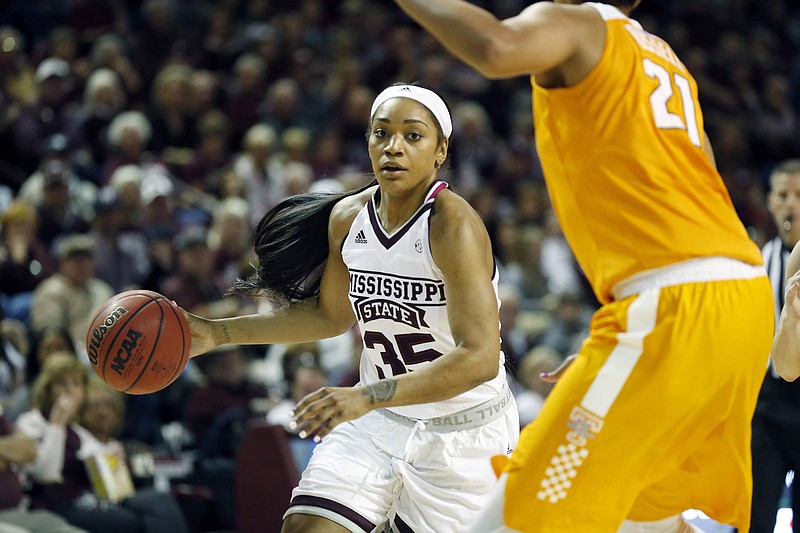 Mississippi State forward Victoria Vivians dribbles toward Tennessee center Mercedes Russell during a game in Starkville last February. Vivians led the Bulldogs to the NCAA tournament's title game last season. In addition to playing Mississippi State next season, Tennessee will face 2017 NCAA champion South Carolina twice and Final Four participant Stanford once, the latter as part of a tough nonconference schedule.