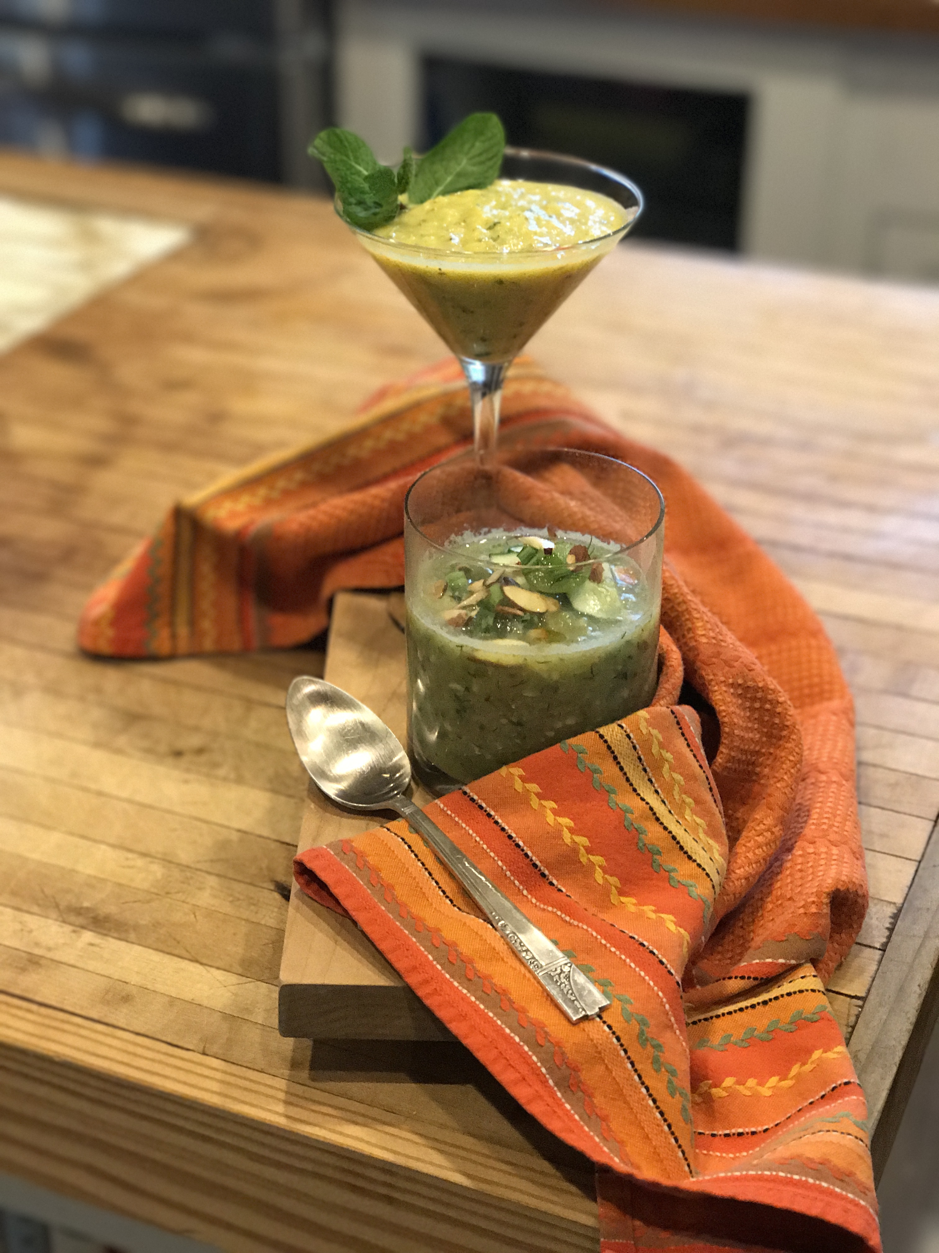 Pineapple Soup Shots and Cucumber and Grape Gazpacho
