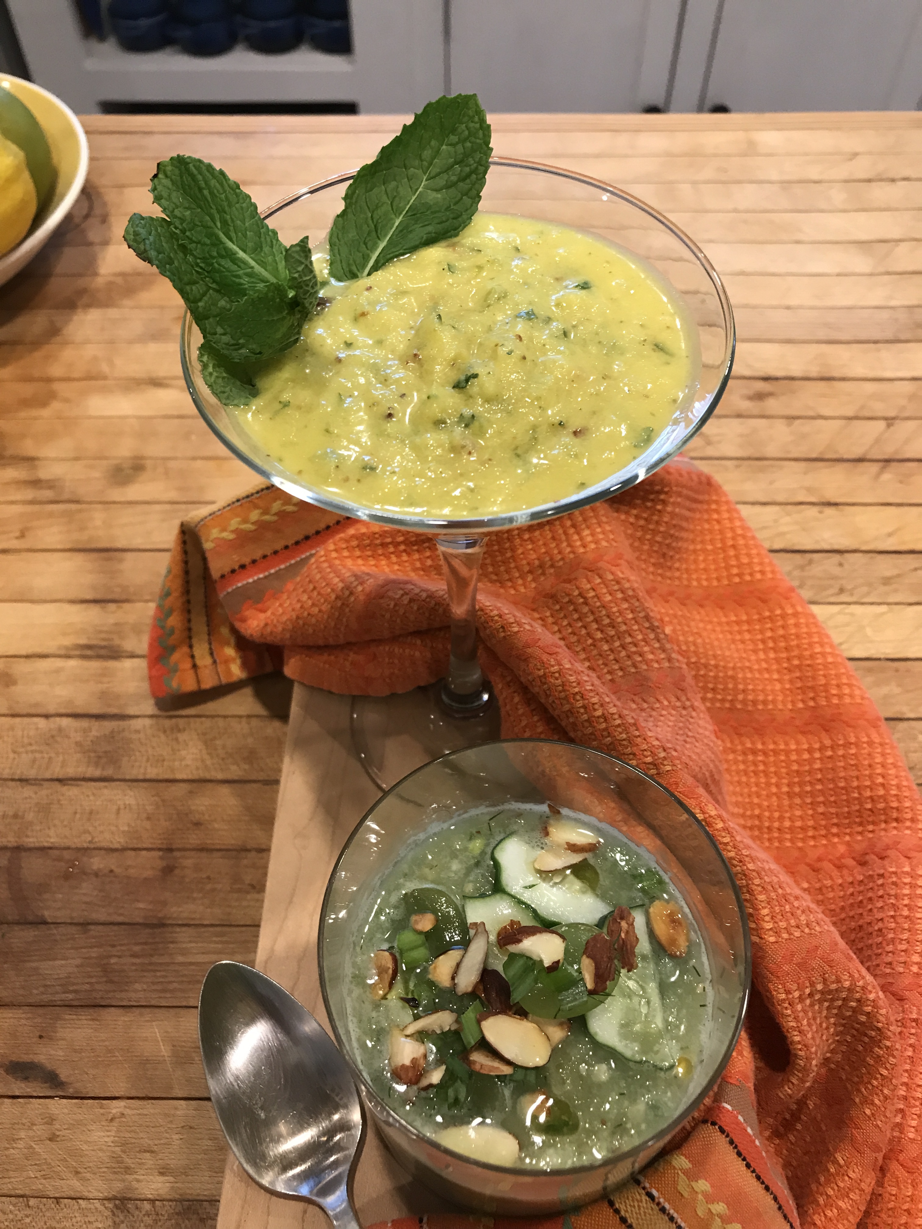 Pineapple Soup Shots and Cucumber and Grape Gazpacho