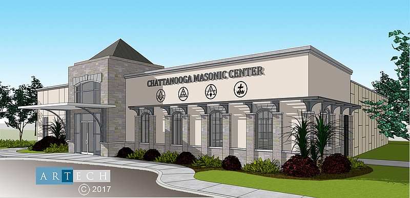 This rendering from Artech shows what the new Masonic lodge building will look like when completed at 551 West 21st Street across from Finley Stadium.