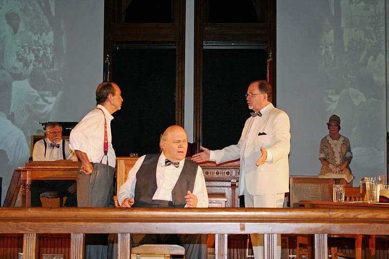 Seven performances of "Front Page News," the Scopes Trial play with music, will be presented over two weekends. From left are Rick Dye as Clarence Darrow, George Morgan as William Jennings Bryan and David Tromanhauser as District Attorney General Tom Stewart in the 2016 production.