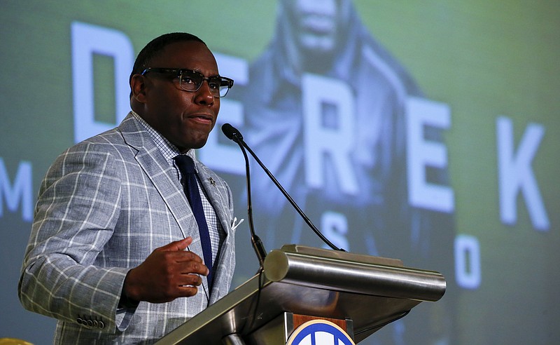 Vanderbilt NCAA college football coach Derek Mason speaks during the Southeastern Conference's annual media gathering, Tuesday, July 11, 2017, in Hoover, Ala. (AP Photo/Butch Dill)