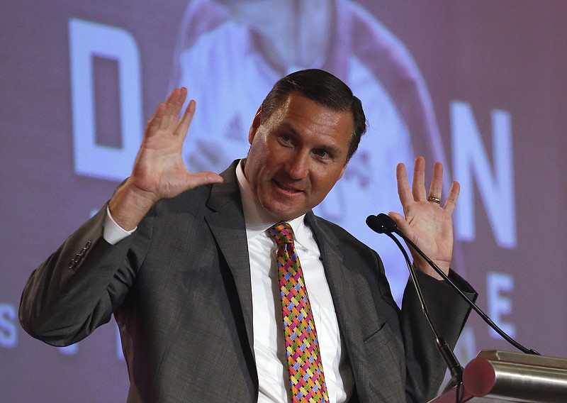 Mississippi State NCAA college football coach Dan Mullen speaks during the Southeastern Conference's annual media gathering, Tuesday, July 11, 2017, in Hoover, Ala. (AP Photo/Butch Dill)