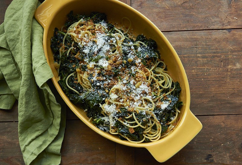 Pasta with sauteed kale and toasted bread crumbs