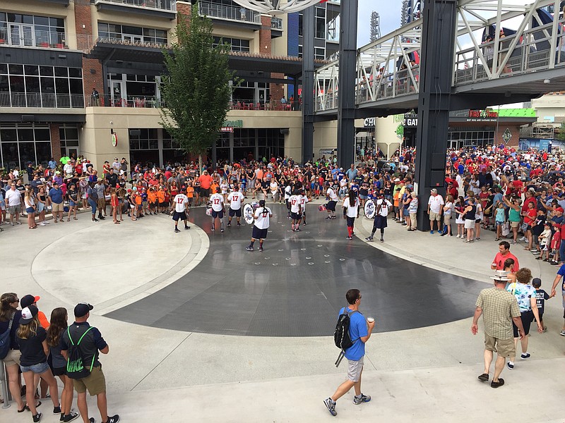 The Heavy Hitters drum line entertains Atlanta Braves fans before a game at SunTrust Park earlier this month.