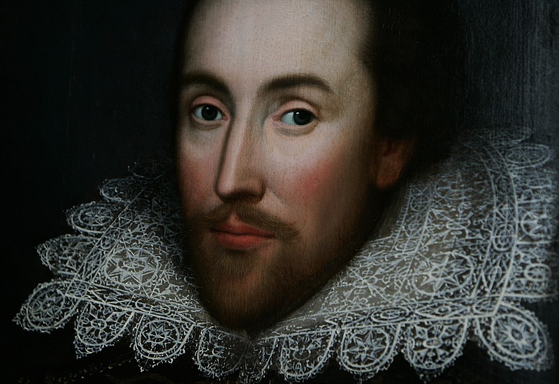 A detail of the newly discovered portrait of William Shakespeare, presented by the Shakespeare Birthplace trust, is seen in central London, Monday March 9, 2009. The portrait, believed to be almost the only authentic image of the writer made from life, has belonged to one family for centuries but was not recognized as a portrait of Shakespeare until recently. There are very few likenesses of Shakespeare, who died in 1616.   (AP Photo/Lefteris Pitarakis)